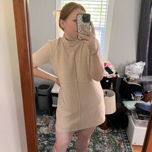 Zara Cream Sheath Mini Dress with Mock Neck
